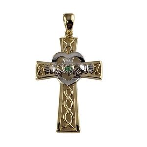Vintage 14 Karat Yellow and White Gold Claddagh Cross Pendant #13745